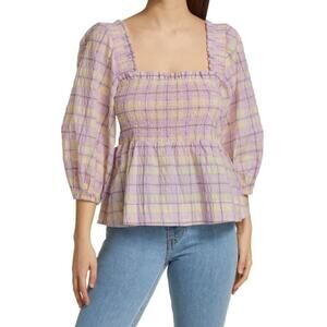 Ganni Seersucker Checked Blouse Size 10 (EU 42)